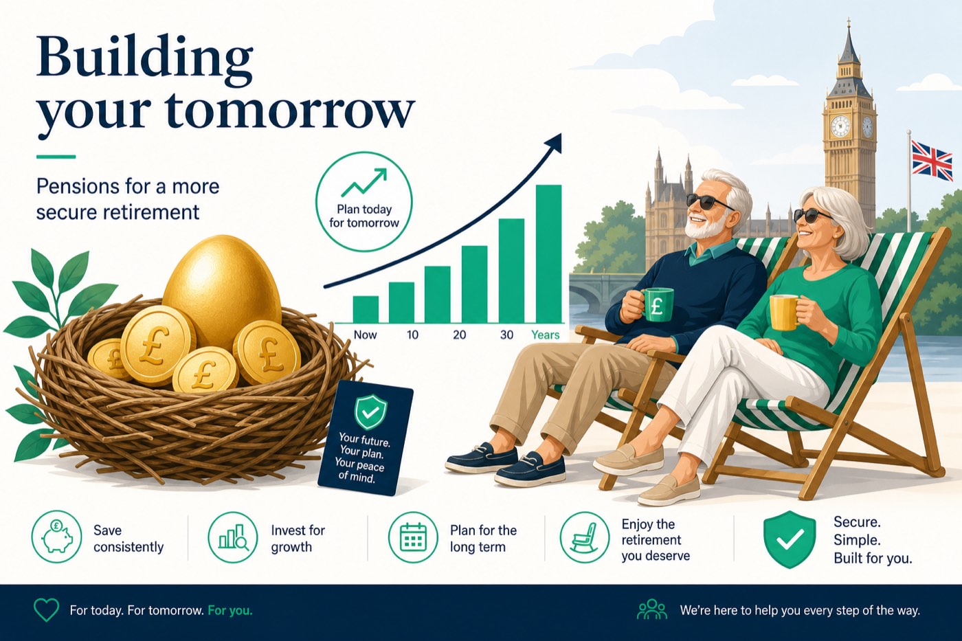 Pensions and retirement illustration with nest egg